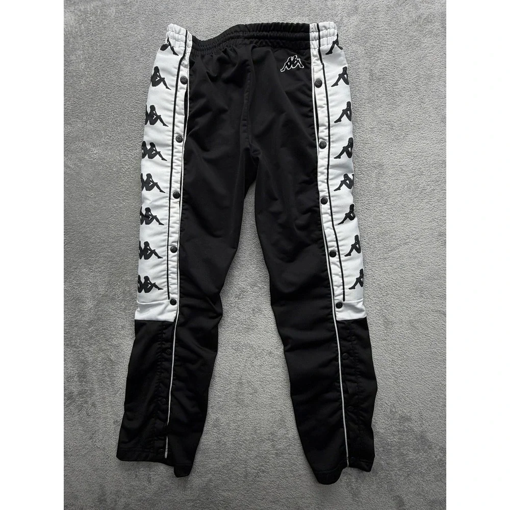 Kappa‎ Pants Mens S Black Track Pants Slim Tapered Side Stripe Tear Away